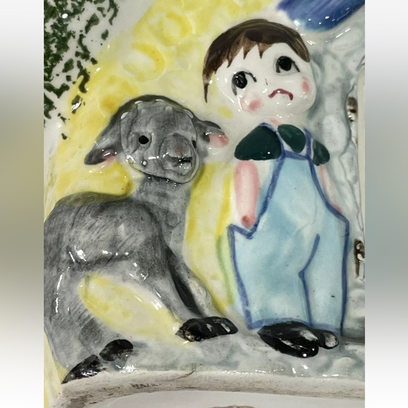 An Enterprise Exclusive ESD Japan Vtg Ceramic Fairy House Coin Bank Boy & Sheep - Picture 5 of 9
